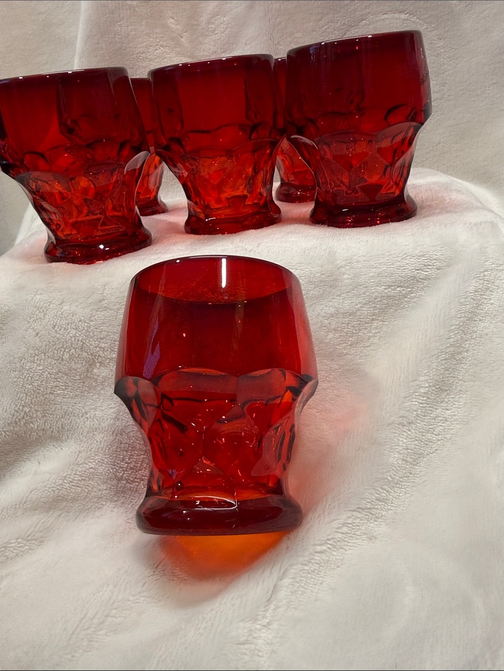 Set of Red Pressed Glass Tumblers - 4pc